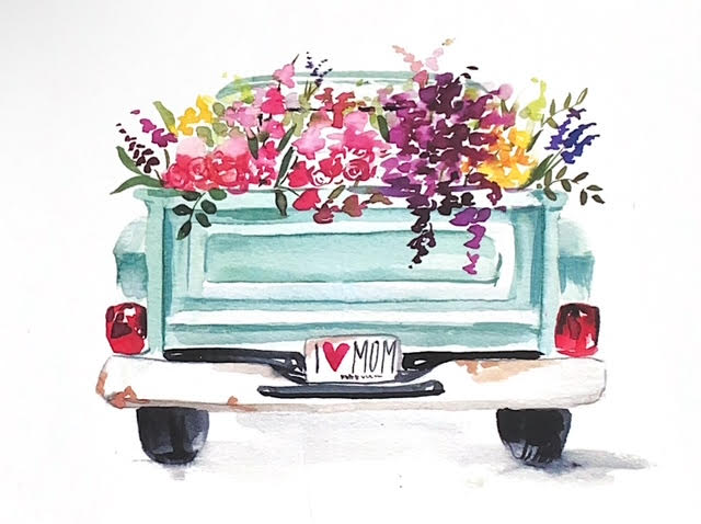 Watercolor Floral Truck