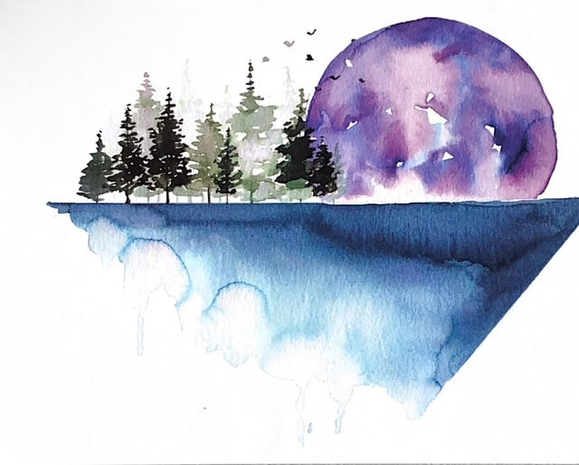 Watercolor Geometric Landscape